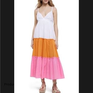 NWOT River Island Tiered Cotton Colorblock MIDI Beach Dress with Tie Back